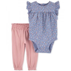 Baby Girls 2-Pc. Floral-Print Bodysuit & Bow-Detail Pants Set