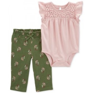 Baby Girls 2-Pc. Flutter Bodysuit & Floral-Print Pants Set