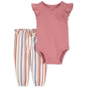 Baby Girls Cotton Heart Bodysuit & Striped Pants 2 Piece Set