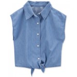 Little Girls and Big Girls Button Up Tie Front Chambray Top