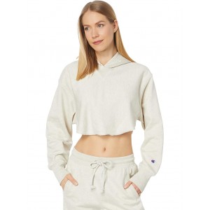 Reverse Weave French Terry Crop Curve Hem Hoodie Oatmeal Heather