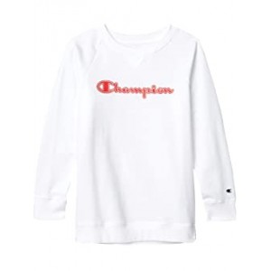 French Terry Crew with High Density Script (Big Kids) White