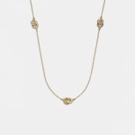 interlocking open circle pearl long station necklace