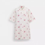 cherry print button front short dress in organic cotton