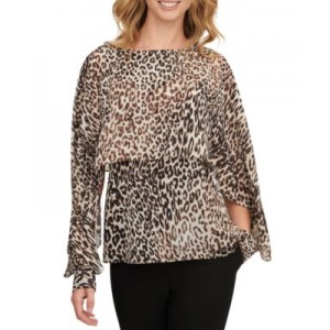 Womens Leopard-Print Cape-Sleeve Blouse