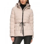 Womens Rope Belted Hooded Puffer Coat