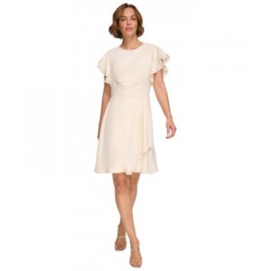 Womens Flutter-Sleeve Ruched Dress