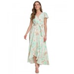 Womens Printed Faux-Wrap Gown