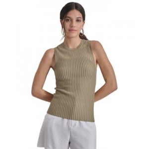 Womens Round-Neck Sleeveless Rib-Knit Sweater