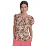 Womens Printed Crewneck Pleated Blouse