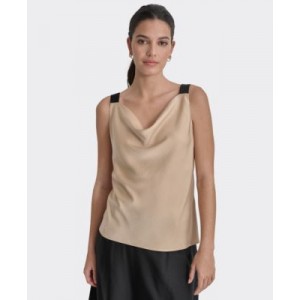 Womens Cowlneck Sleeveless Colorblocked-Strap Tank Top