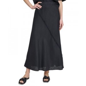 Womens Pull-On Fringe-Trim Linen Skirt