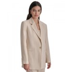 Womens Notch-Lapel Button-Front Long-Sleeve Blazer