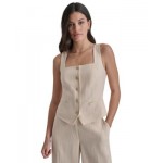 Womens Square-Neck Button-Front Sleeveless Top
