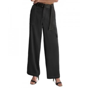 Womens High Rise Belted Wide-Leg Cargo Pants