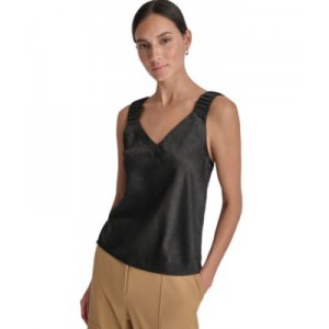 Womens Crinkled V-Neck Sleeveless Top