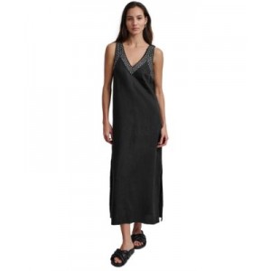 Womens Linen Studded V-Neck Sleeveless Maxi Dress