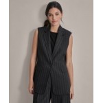 Petite Striped Notched-Collar One-Button Vest