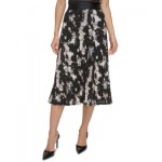 Womens Floral-Print Pleated Pull-On Midi Skirt