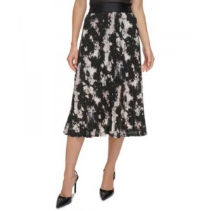 Womens Floral-Print Pleated Pull-On Midi Skirt