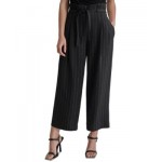 Womens Pinstripe Mid Rise Paperbag-Waist Cropped Pants