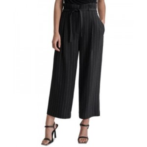 Womens Pinstripe Mid Rise Paperbag-Waist Cropped Pants