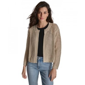 Womens Open-Stitch Drop-Shoulder Cardigan Sweater