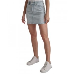 Womens Printed High-Rise Denim Miniskirt