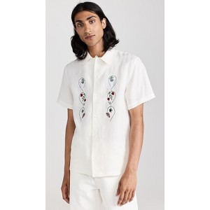 Linen Embroidered Camp Collar Short Sleeve Shirt