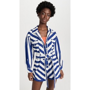 Blue and White Stripe Shorts Jumpsuit