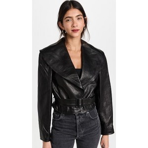 Cropped Belted Leather Jacket