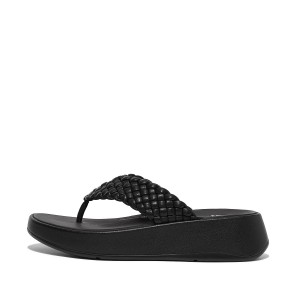Woven-Leather Flatform Toe-Post Sandals