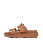 Buckle Two-Bar Leather Slides