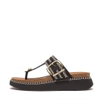 Buckle Stripe-Weave Toe-Post Sandals