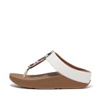 Bead-Circle Leather Toe-Post Sandals