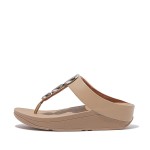 Bead-Circle Leather Toe-Post Sandals