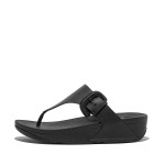Covered-Buckle Raw-Edge Leather Toe-Post Sandals