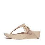 Crystal-Buckle Leather Toe-Post Sandals