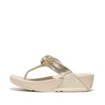 Padded-Knot Metallic-Leather Toe-Post Sandals