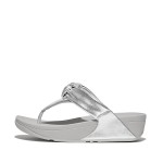 Padded-Knot Metallic-Leather Toe-Post Sandals