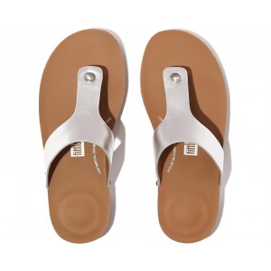 Womens FitFlop Iqushion Metallic-Leather Toe-Post Sandals