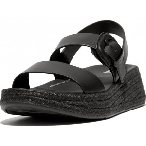 FitFlop F-Mode Espadrille Buckle Leather Flatform Sandals