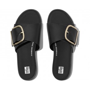 Womens FitFlop Gracie Maxi-Buckle Leather Slides