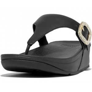 FitFlop Lulu Crystal-Buckle Leather Toe-Post Sandals