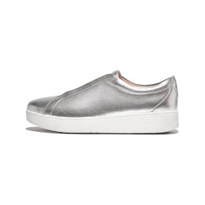 Womens FitFlop Rally Elastic Metallic Leather Slip-On Sneakers
