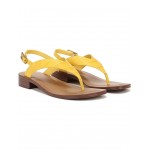 Iris Ankle Strap Thong Sandals Yellow Croc Print Leather