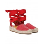 Britney Ankle Strap Wedge Espadrilles Red Solid Fabric