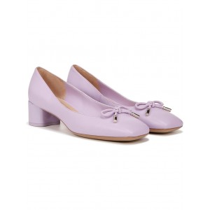 Natalia Square Toe Block Heel Pumps with Bow Lilac Purple Leather