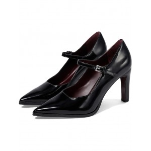 Athena Pointed Toe Mary Jane Pumps Black Leather