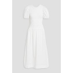 Shirred cotton-poplin midi dress